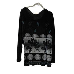 LS Collections Slinky Travelers Acetate Floral Art to Wear Lagenlook Black Top